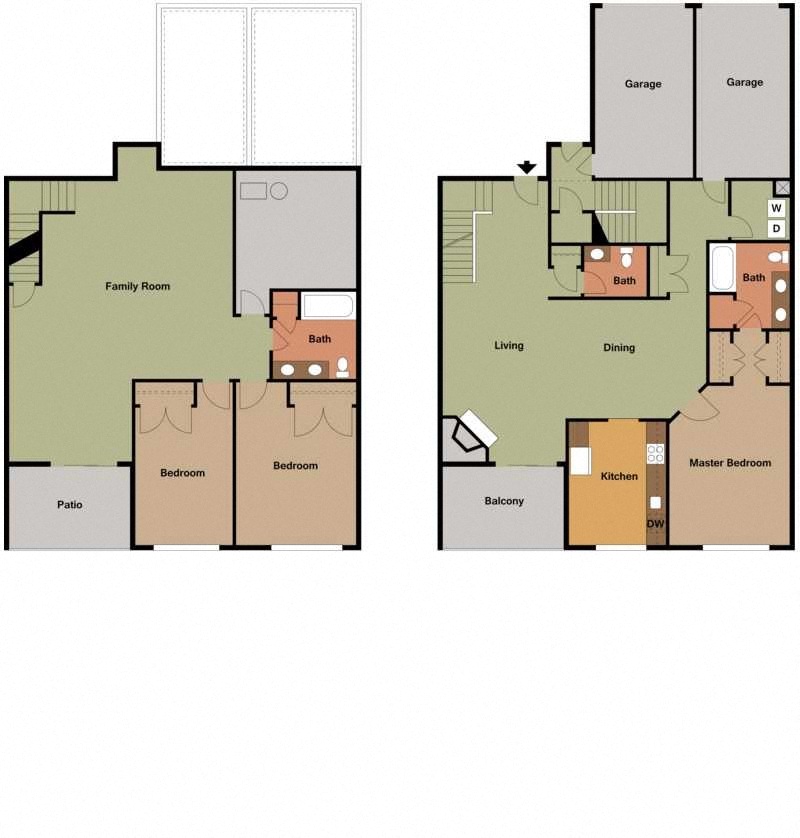 Floor plan for 3 beds, 2.5 baths, 2100 sqft